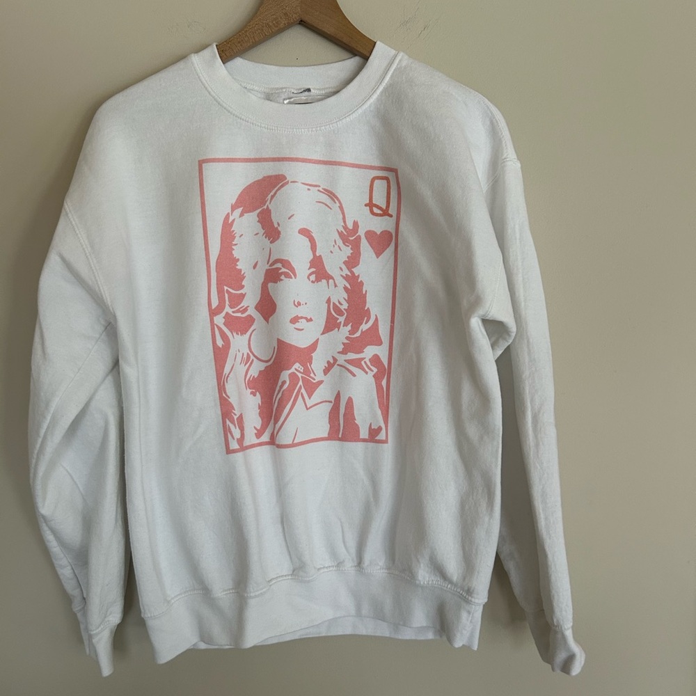 White Crewneck Sweatshirt with Pink Queen Graphic